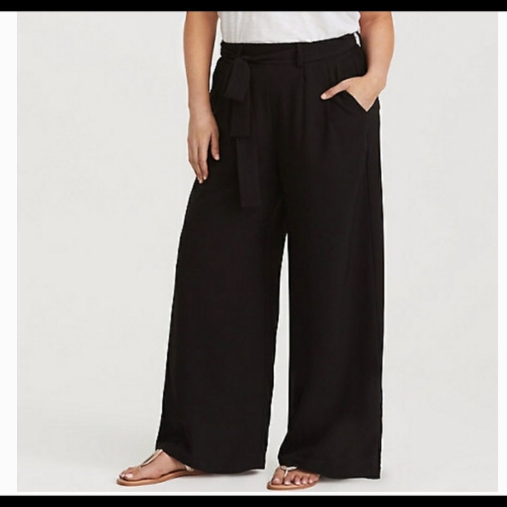 Torrid Black Tie Wide Leg Rayon Pants